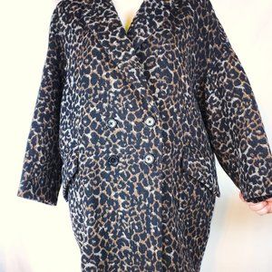 COACH OCELOT LEOPARD DOUBLE BREASTED WOOL COAT 3/4 Sleeve Size L $ 550.00